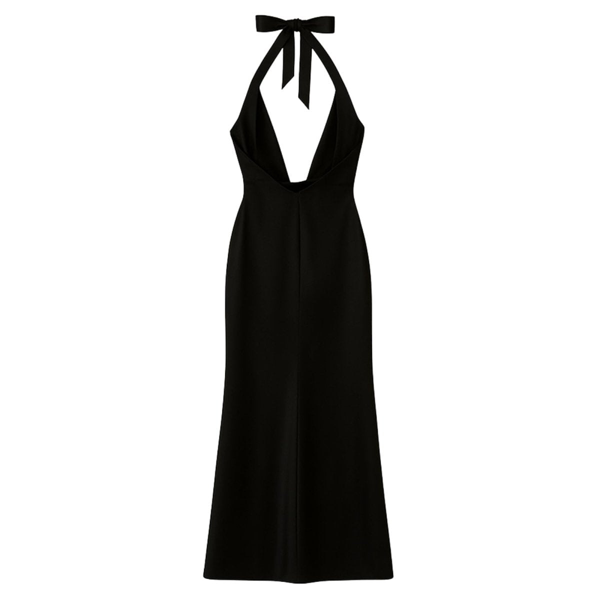 Black Kouvr halter neck dress with a bow detail on a white background