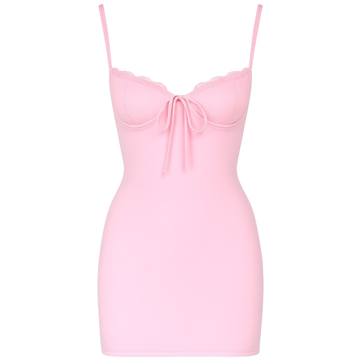 Pink slip dress with thin straps on a white background