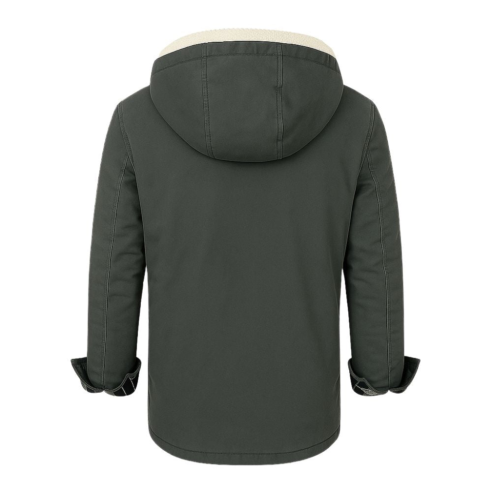 Grey kouvr hooded jacket on a white background