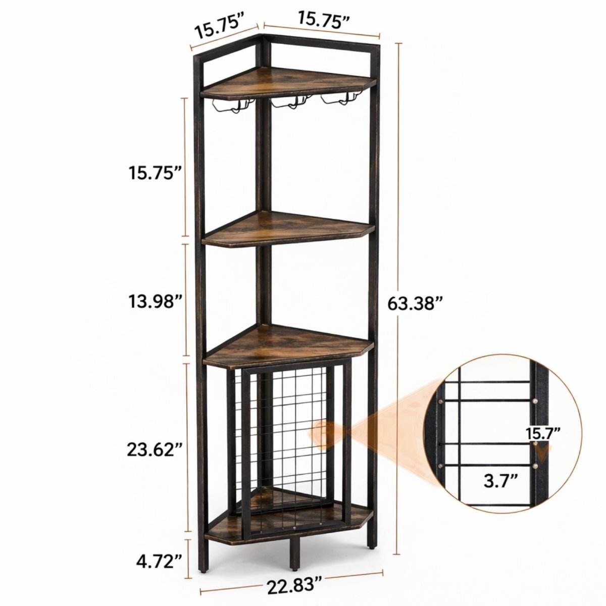 Artfully lit Kouvr corner wine cabinet in a dark room, highlighting its architectural form and the shadows it casts.