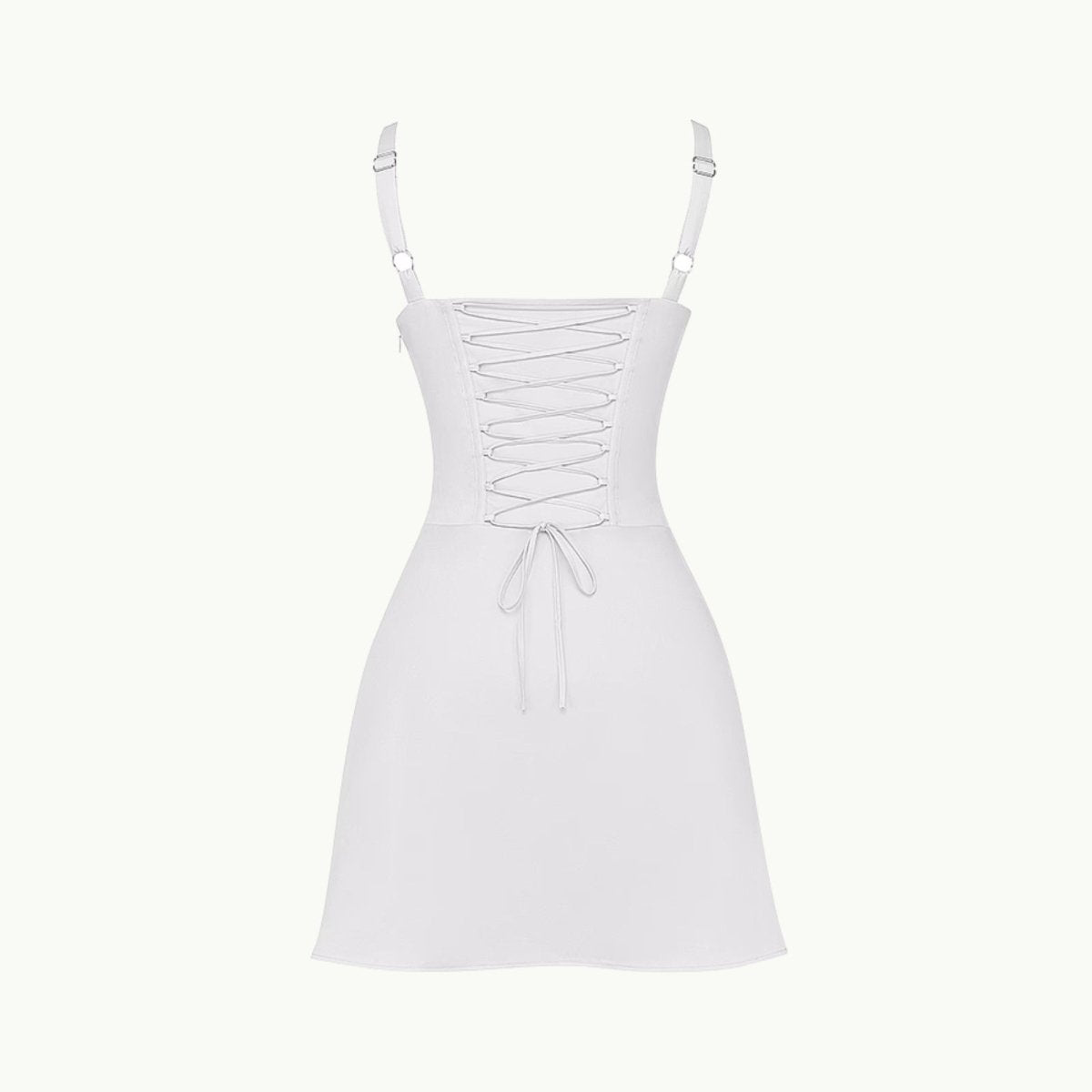 White dress with lace-up front on a white background