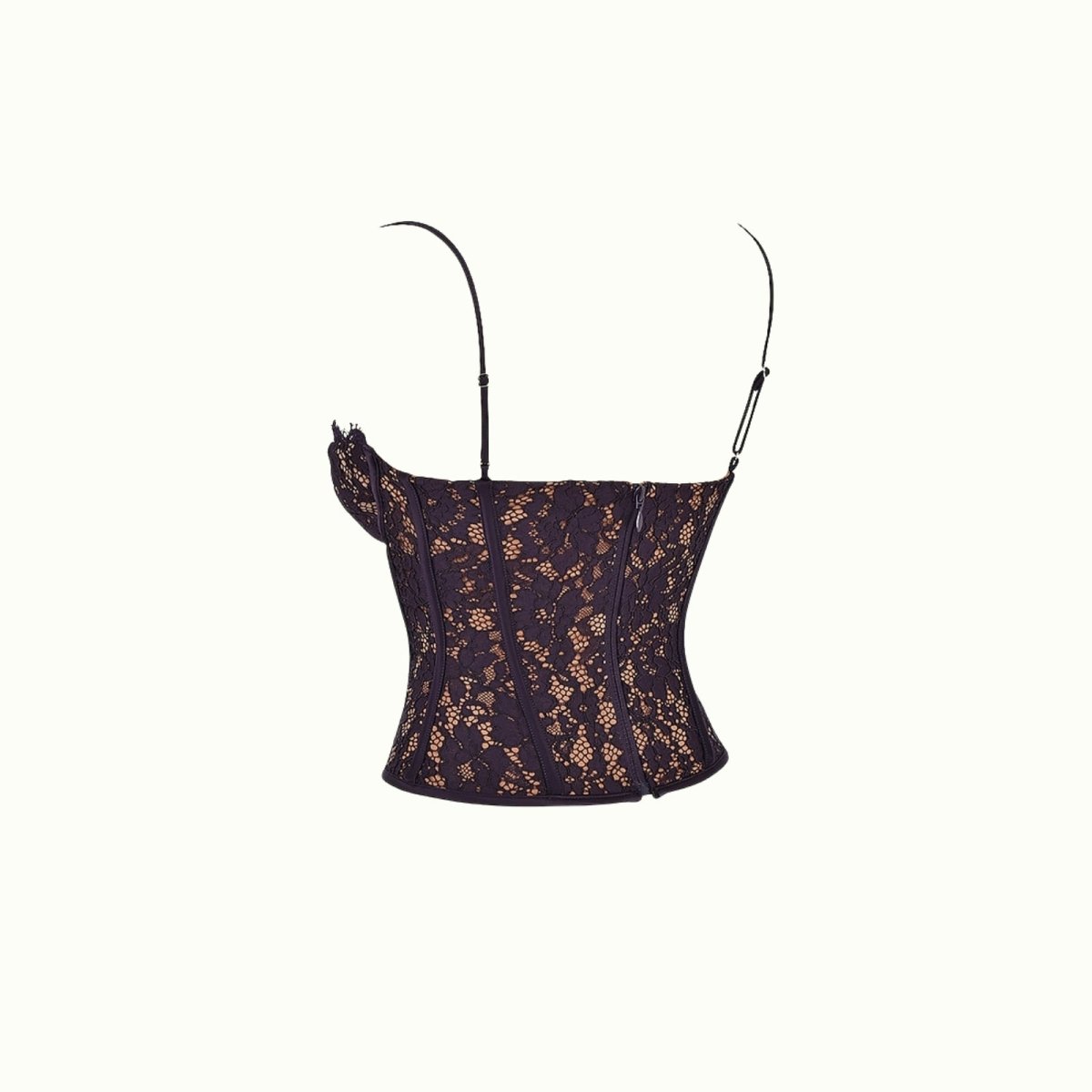 Black Kouvr Lace corset top on a white background