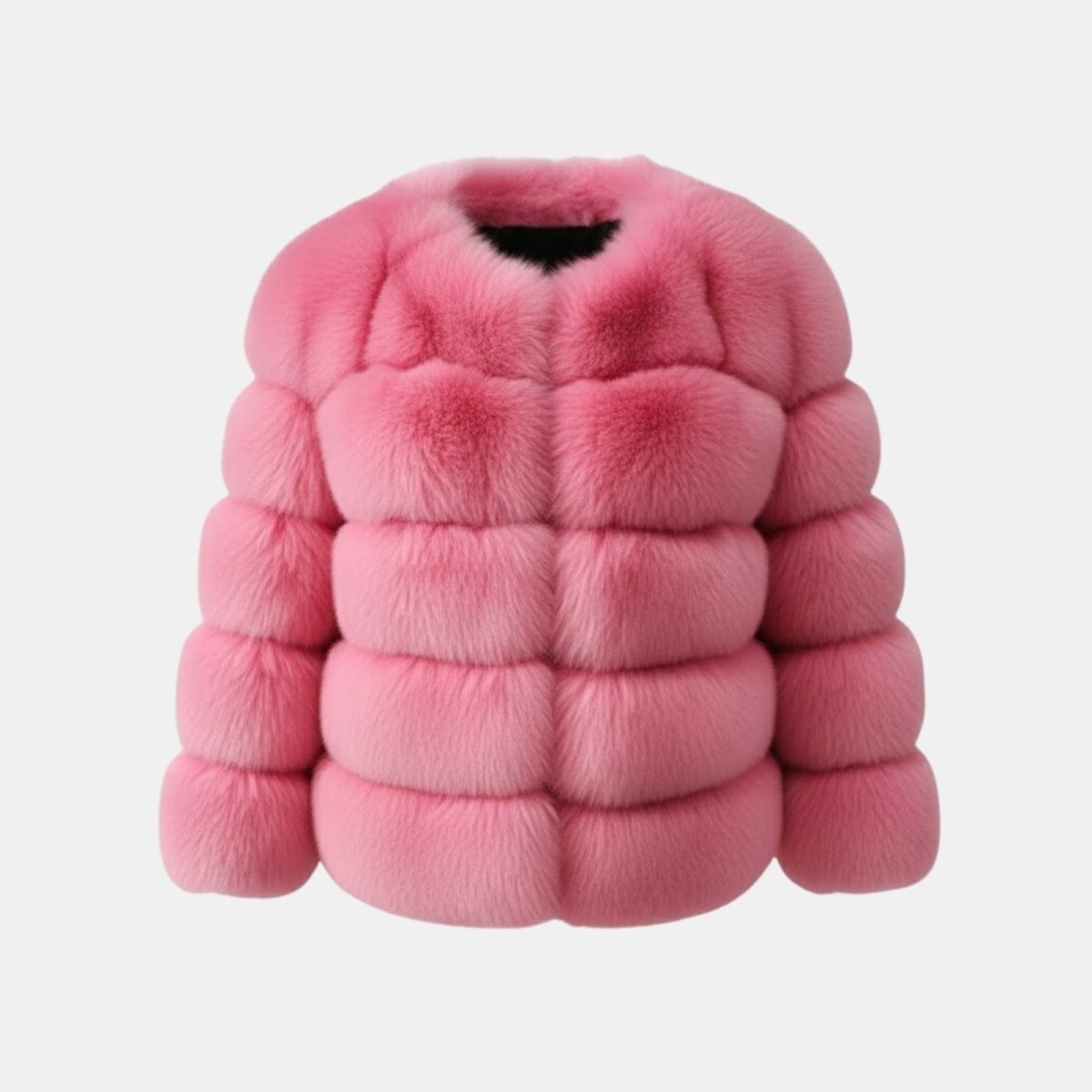 Product-only studio shot of the Kouvr Fashion Alexia faux fur jacket in blush pink against a white background.