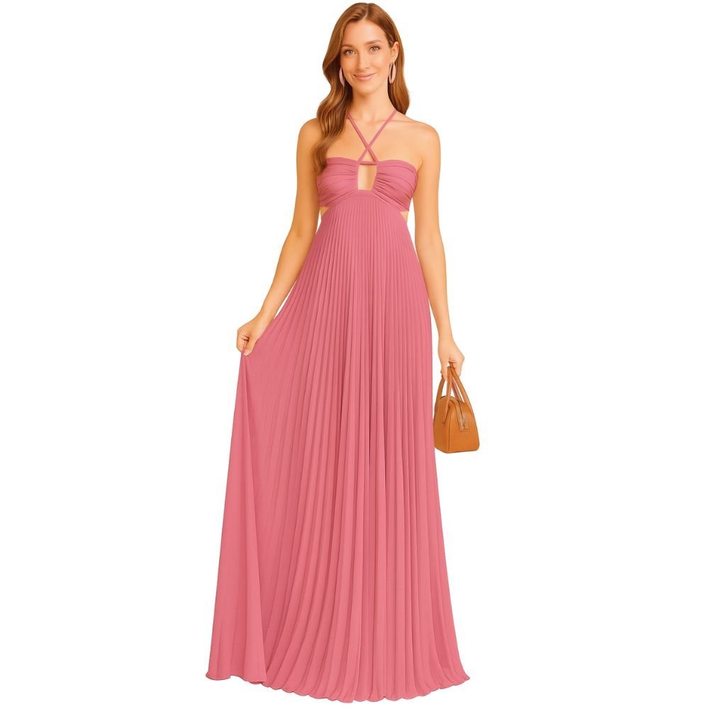 Kouvr Pleated Halter Maxi Dress Back View