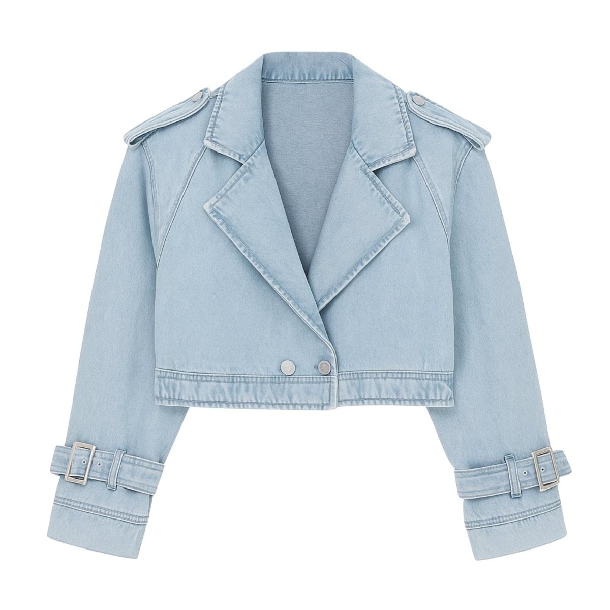 Light blue kouvr denim jacket on a white background