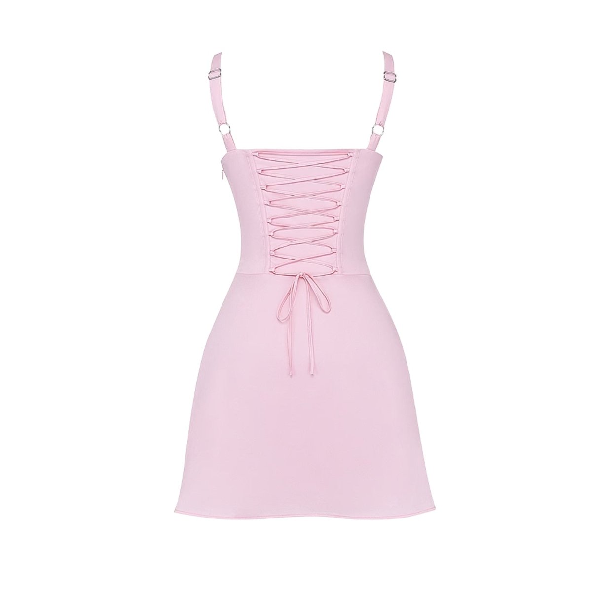 Pink dress with lace-up front on a white background