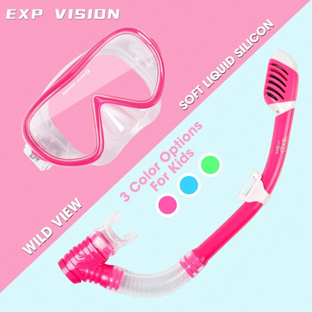 anti-leak," "panoramic view," "ocean exploration," "pool swimming," "beach vacation essential," "comfortable fit," and "easy breathing