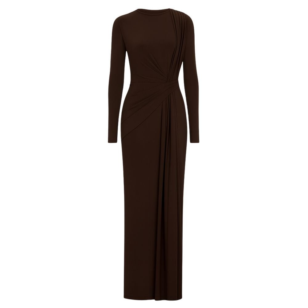 Kouvr Asymmetrical Draped Long Sleeve Dress Front View on Model