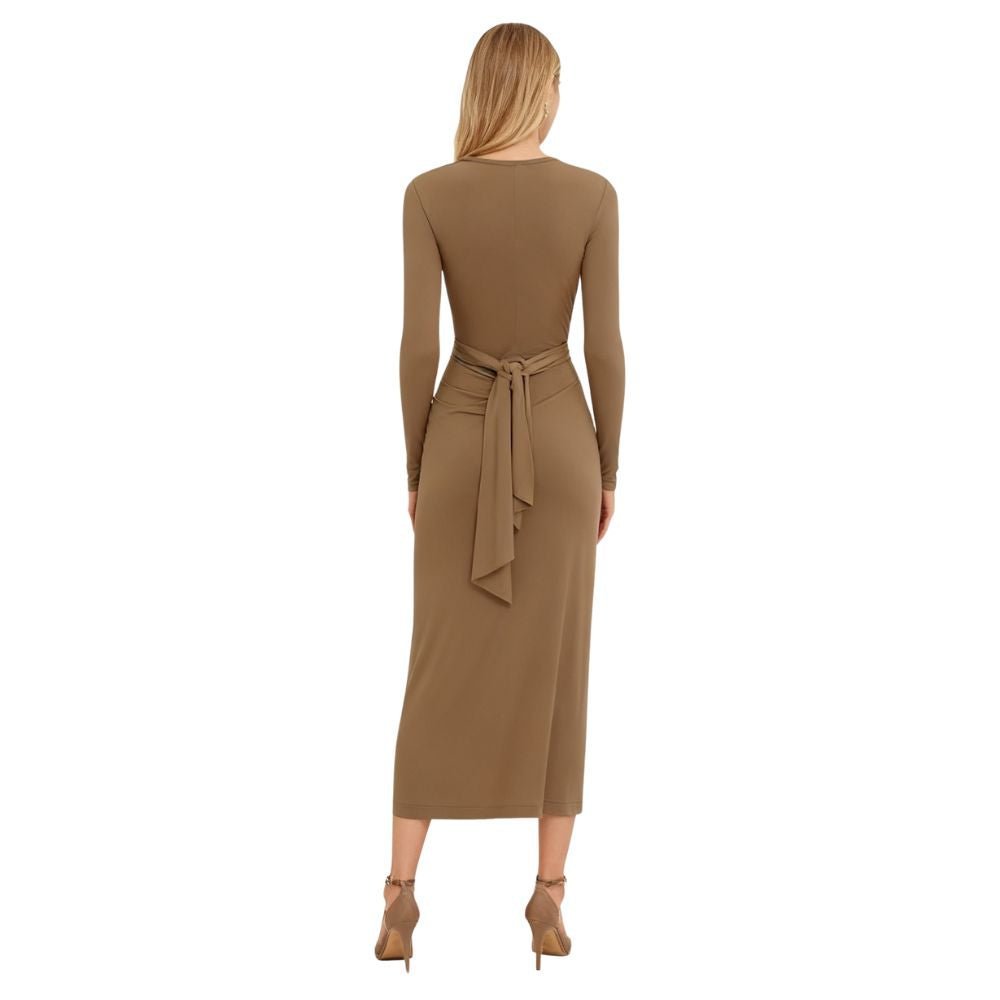 Kouvr Asymmetrical Draped Long Sleeve Dress Front View on Model