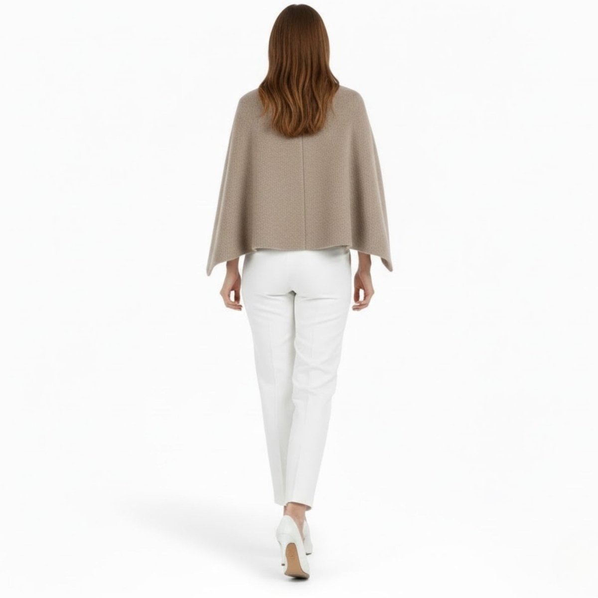 Back view of the Laverne structured khaki wool cape jacket, highlighting the clean lines and modern minimalist design.