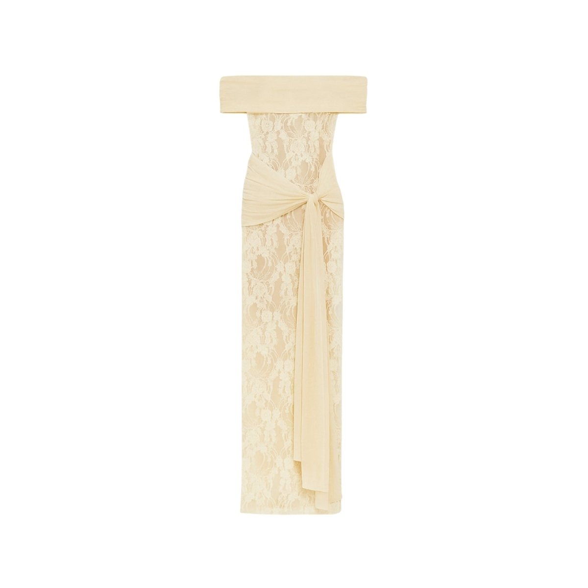 yellow Kouvr lace dress on a white background