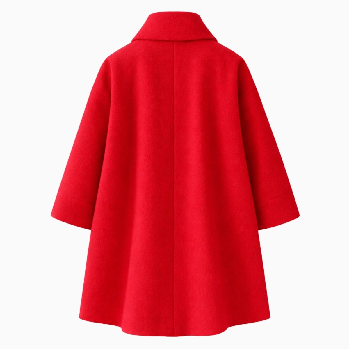 Back detail shot of the Kouvr Fashion red wool-blend coat on a white background.