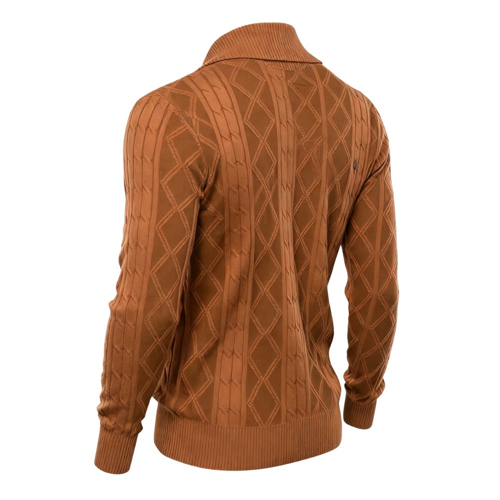 Brown kouvr  sweater with a diamond pattern on a white background