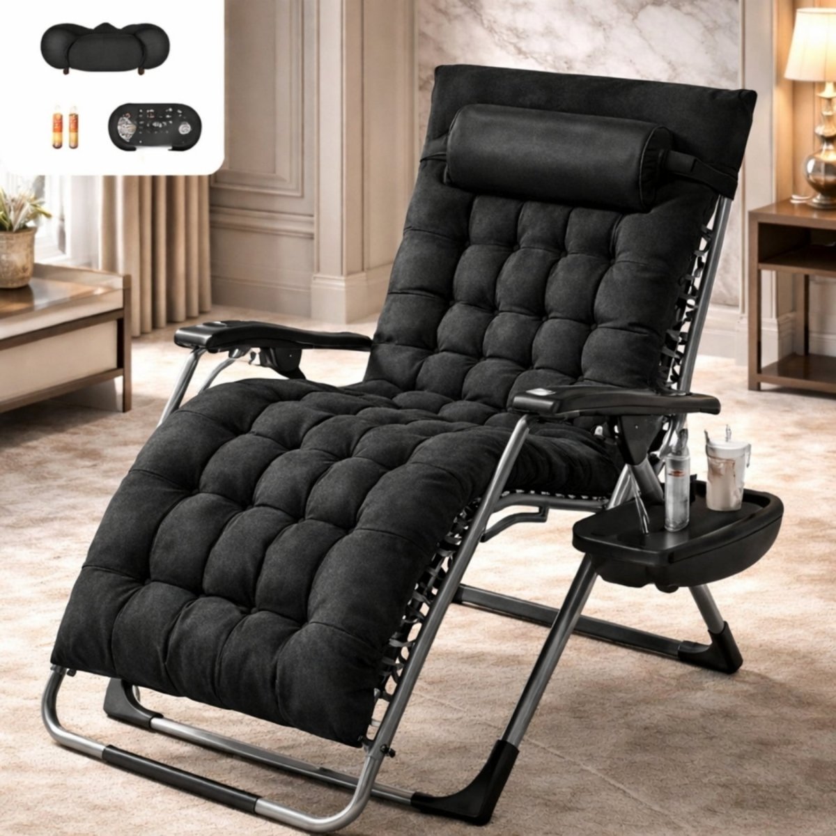 Padded Zero Gravity Chair Outdoor Recliner w/ Pillow & Cup