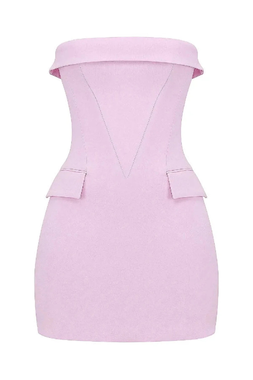 Model wearing the Kouvr strapless pink corset mini dress at an event