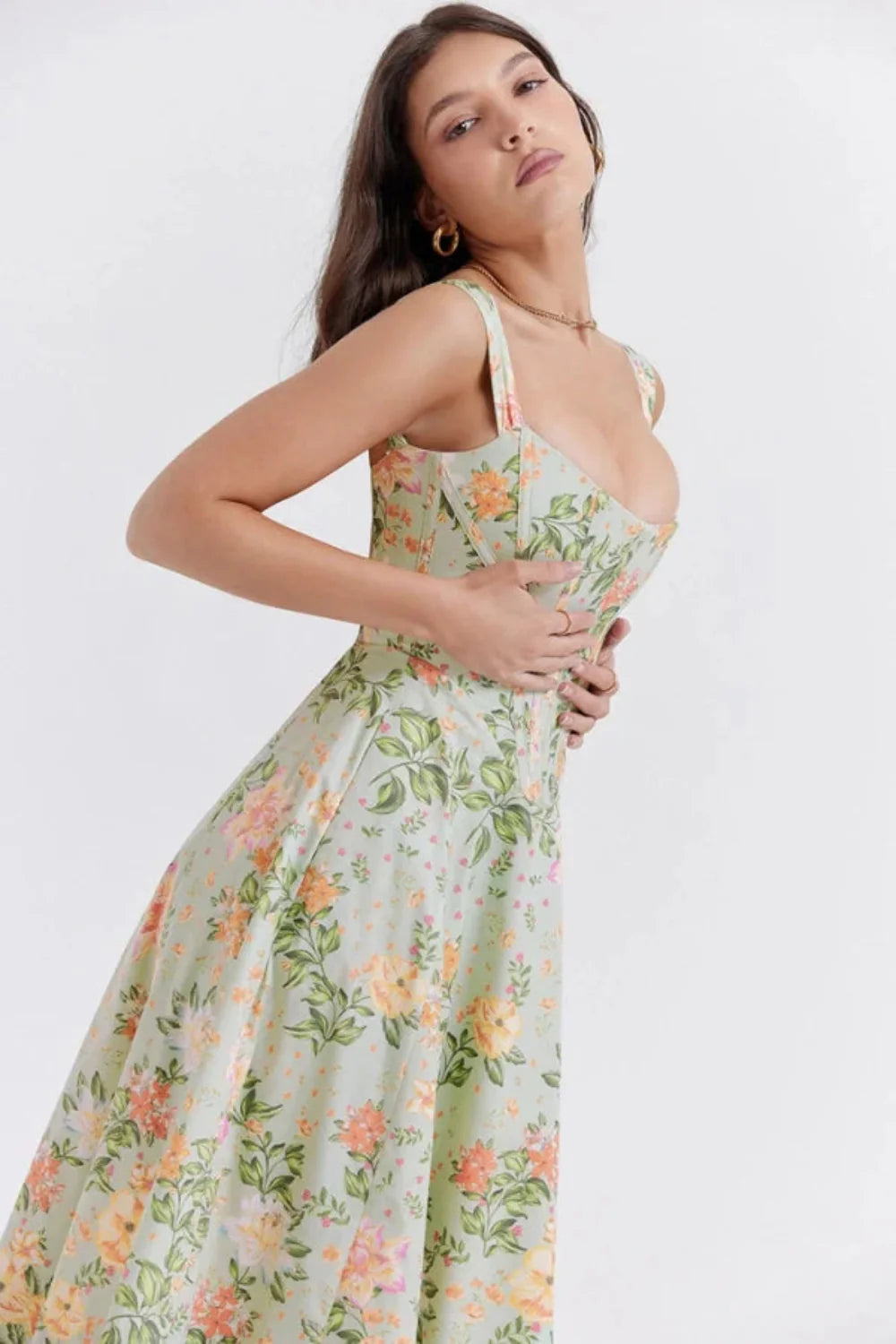structured bodice," "A-line skirt," "square neckline," "lace-up back," "romantic silhouette," "occasion wear," "special event dress," and "feminine fit