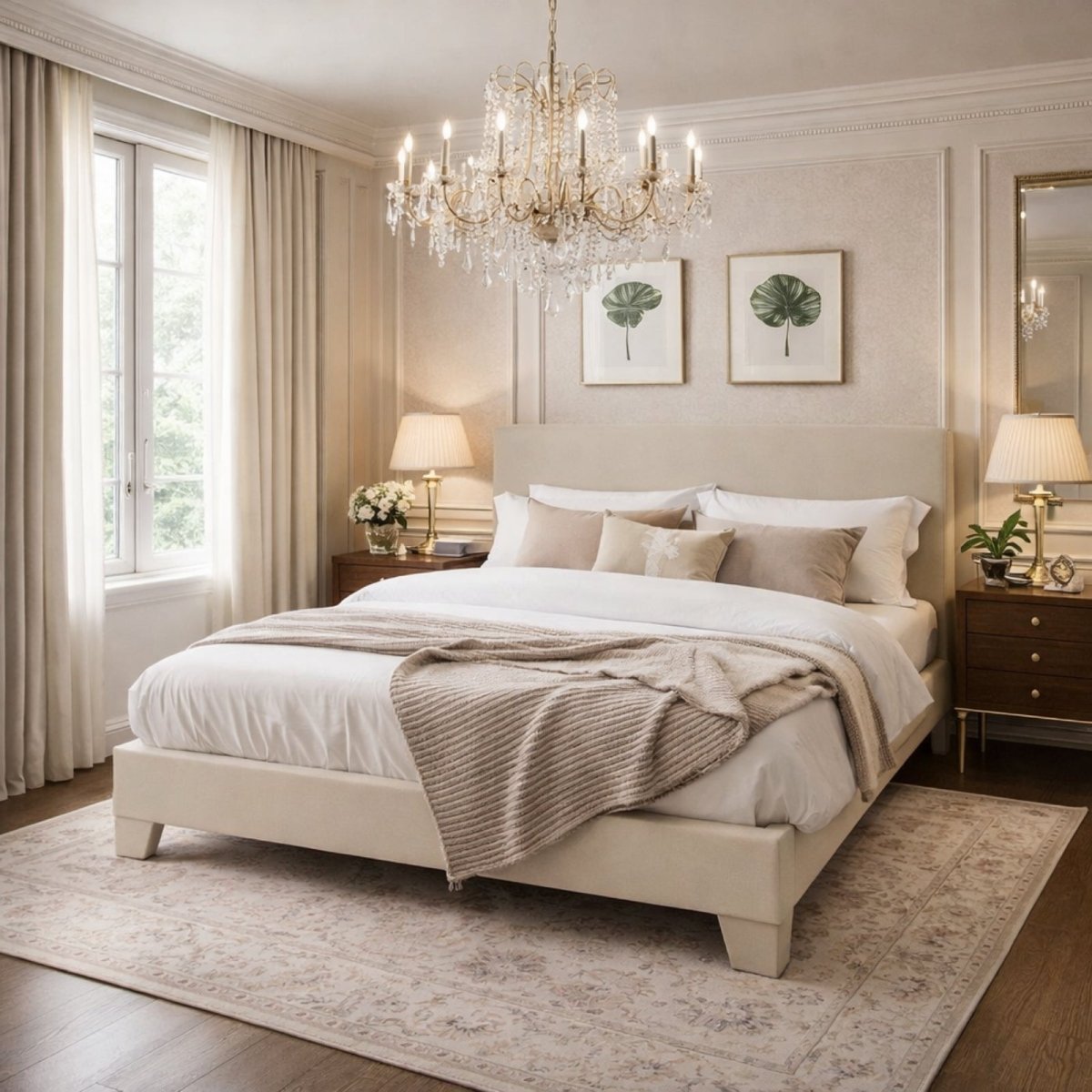  A detailed collage showing the wear-resistant grey linen fabric, the stable wooden slat support system, and the easy-to-fasten slat design of the Kouvr bed frame.