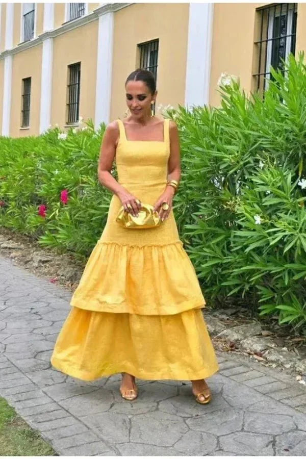 fitted lace wedding dress Minimalist Butter Yellow Asymmetric Halter Neck Linen Maxi Dress – Modista  Thirty-One