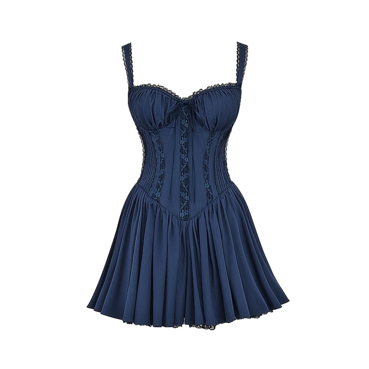 Flatlay of the front of the Kouvr Fashion navy kouvr bustier dress with sweetheart neckline