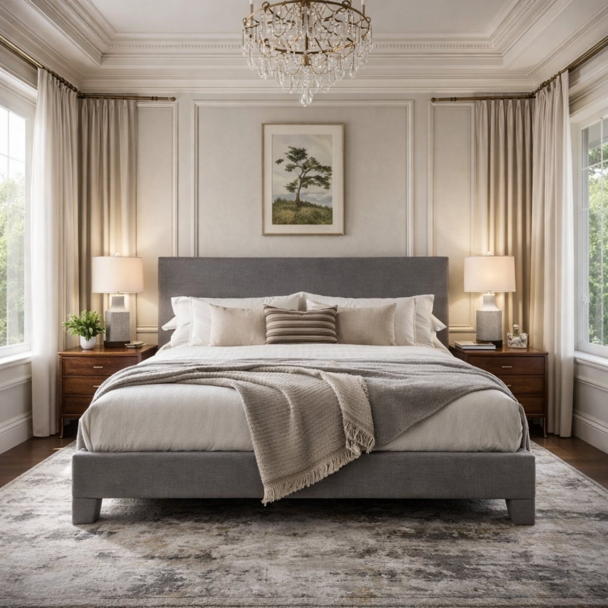 Diagram showing the Kouvr platform bed frame with a guide for the recommended mattress thickness of 10 to 14 inches.