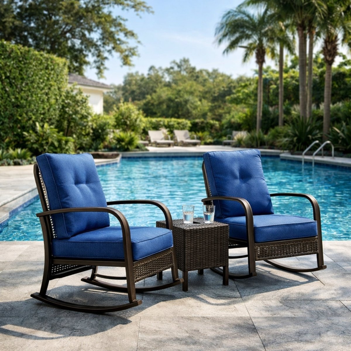 Close up detail highlighting the durable, weather-resistant dark brown PE wicker weave and sturdy frame used on Kouvr outdoor patio furniture.